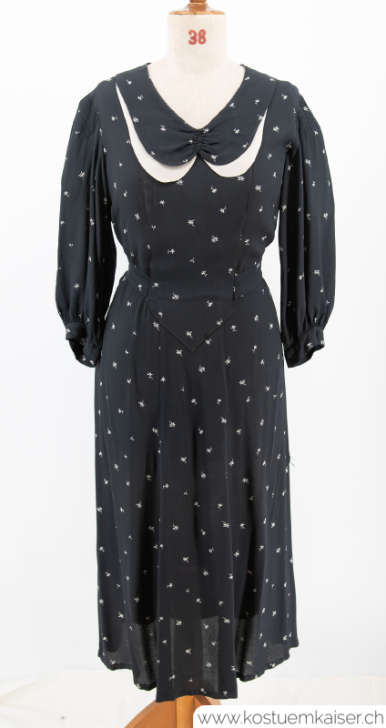 1940er Kleid schwarz mit Blumen
