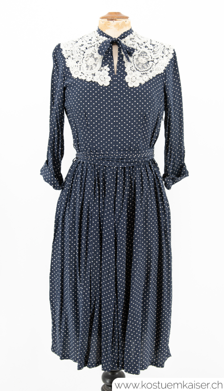 1940er Kleid blau mit Spitzenkragen