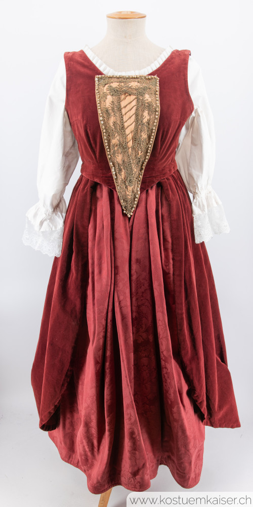 Barockkleid rot mit eingesetzten Ärmeln